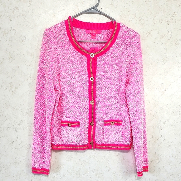 Lilly Pulitzer Sweaters - Lilly Pulitzer Ladies Size Large Kemsley Cardigan Pink Isle Textured Marled